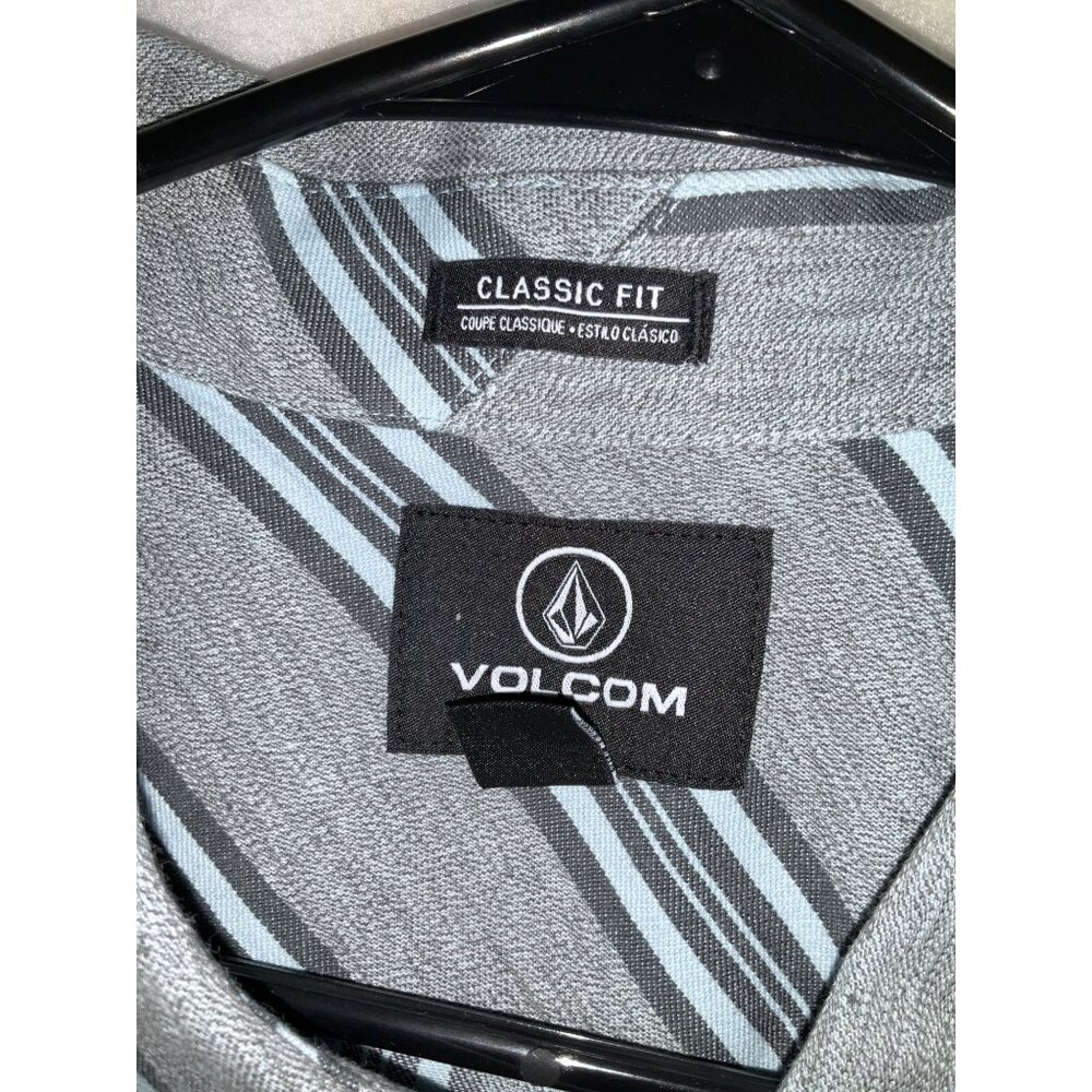 Volcom Men's Newbar Stripe Short Sleeve Shirt size XL Grey/Blue - Picture 4 of 5